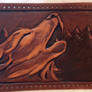 Howling wolves leather wallet back