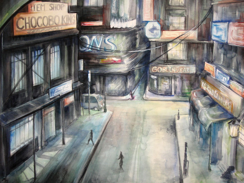 downtown midgar watercolor