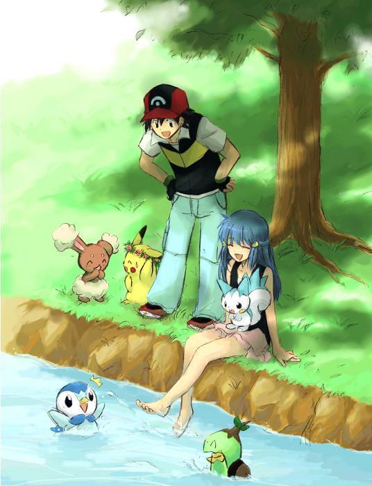 Ash and Dawn  Ash and dawn, Pokemon, Pikachu