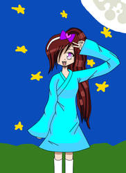 Red Hair Anime Girl Under the Moon