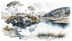 Midjourney: Watercolour lagoon