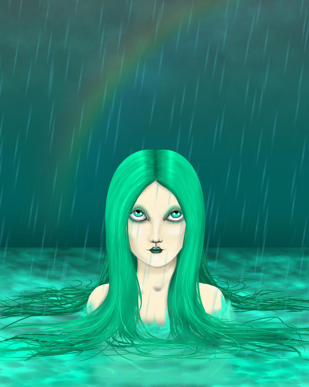 Sirena bajo la lluvia