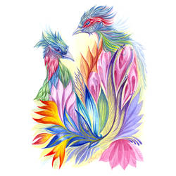 Birds and leaves.