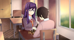 Yuri placing chess against MC