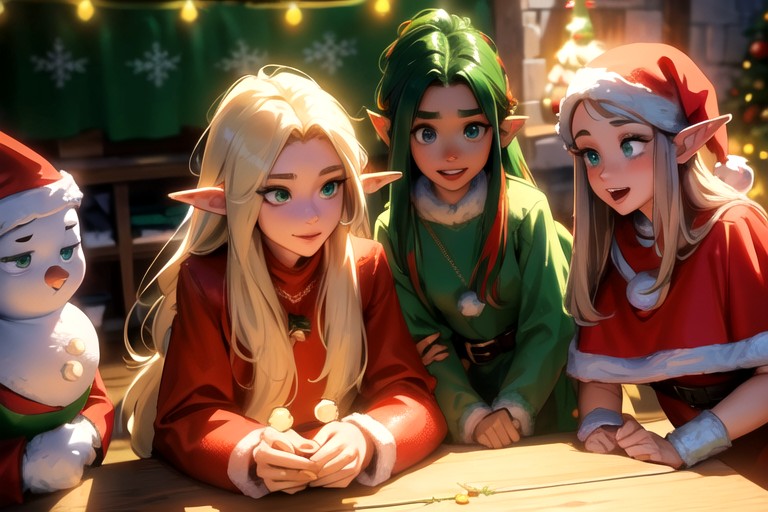 Elf Girls 6 Plotting something with snowman by hypnoeros on DeviantArt