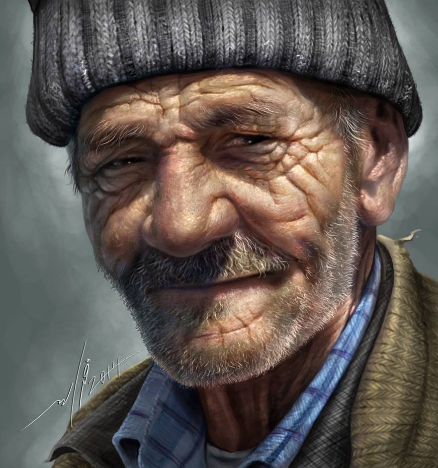 realistic old man drawing