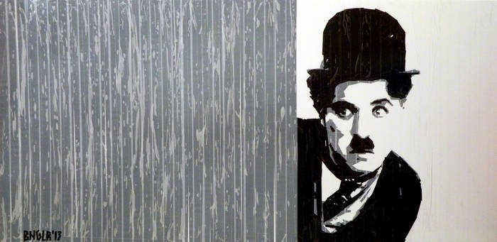 tape art portrait of  Charles Chaplin