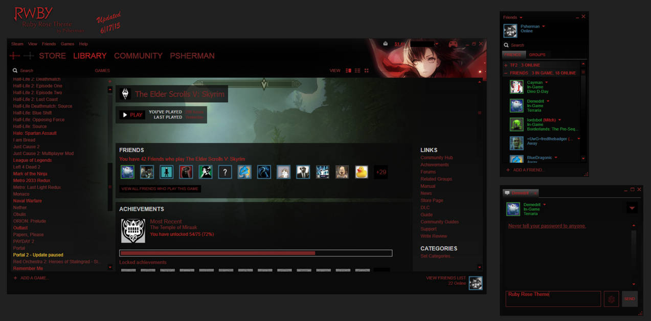 RWBY- Ruby Rose Steam Skin | Updated 10/23/15 by Pshermang on DeviantArt