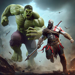 Hulk vs Kratos Fantasy Art