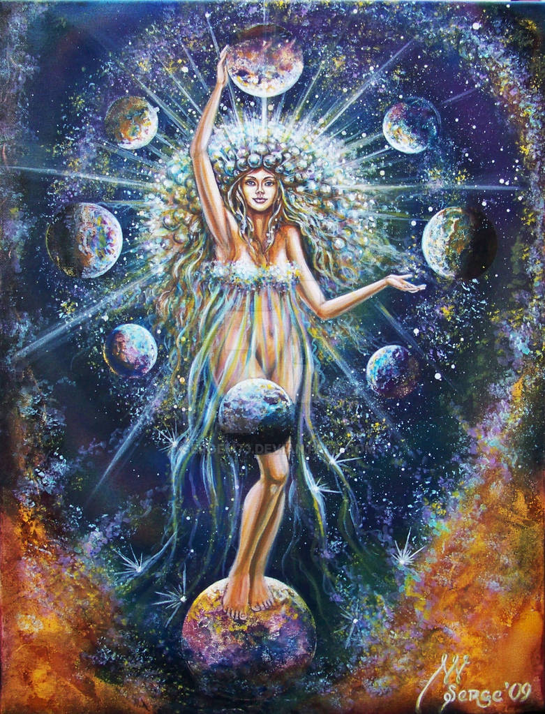 Кармический знак зодиака. Богиня солнца и Луны. Космическая женщина. Девушка и планеты.