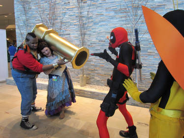 Mr. T, lady, and Deadpool