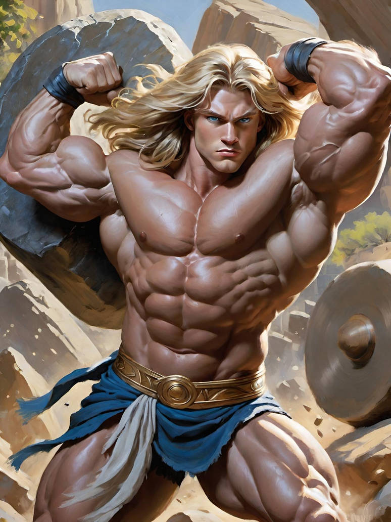 Colossol Body Colossus showing his physique while lifting a rock by Hollnessday on ...