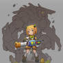 cannon girl with Guardian golem. (Rough color)