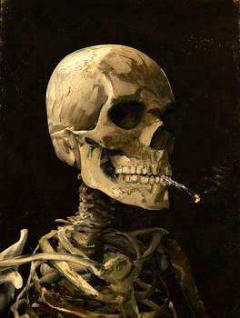 Head of a skeleton with a burning cigarette