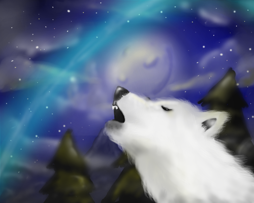 A wolf with the moon