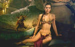 Slave Leia sits in front of her master