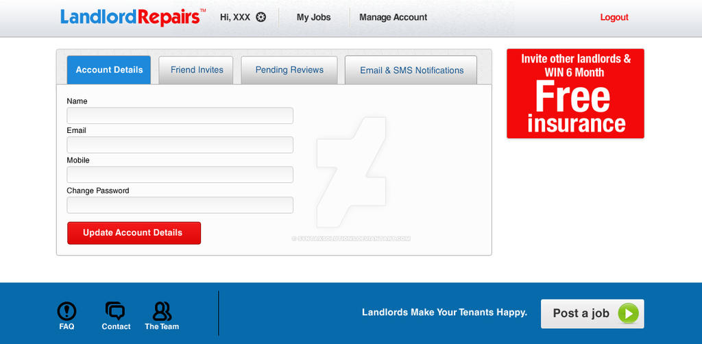 Landlordrepairs Settings Account