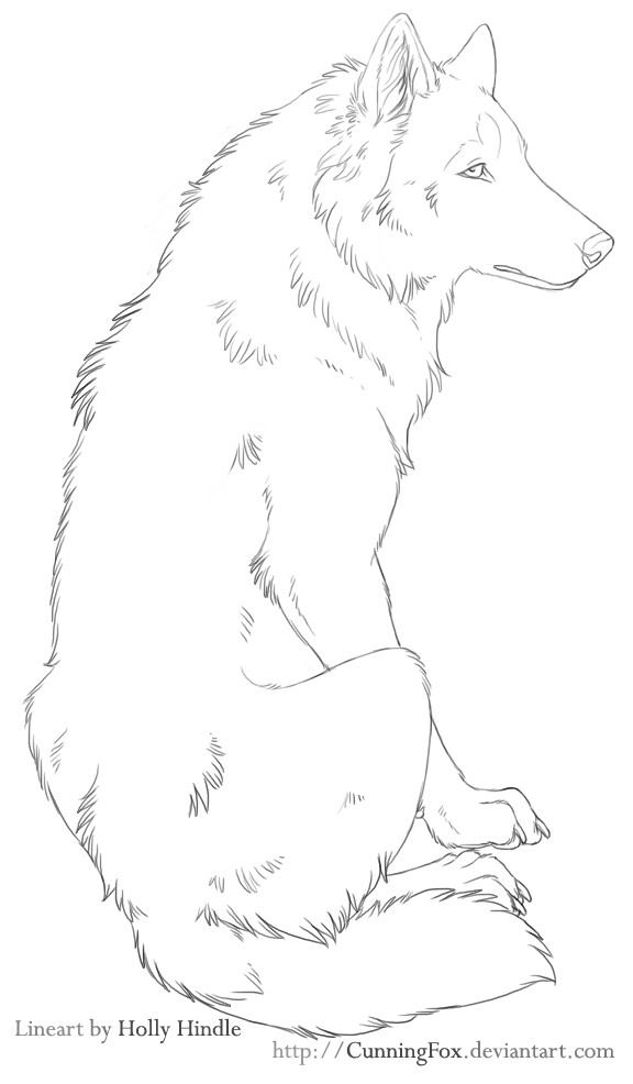 Free Lineart - Sitting chill wolf