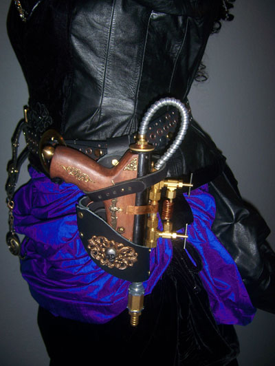 Steampunk blaster in holster