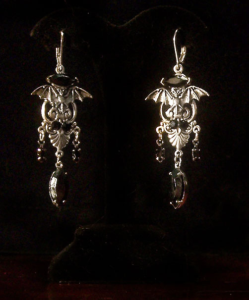 Silver Victorian Bat earrings