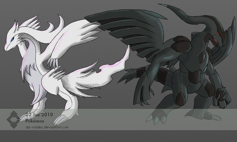 reshiram and zekrom (pokemon) drawn by futena_goze