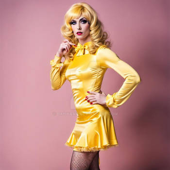 Crossdresser Sissy Yellow Hair Dress