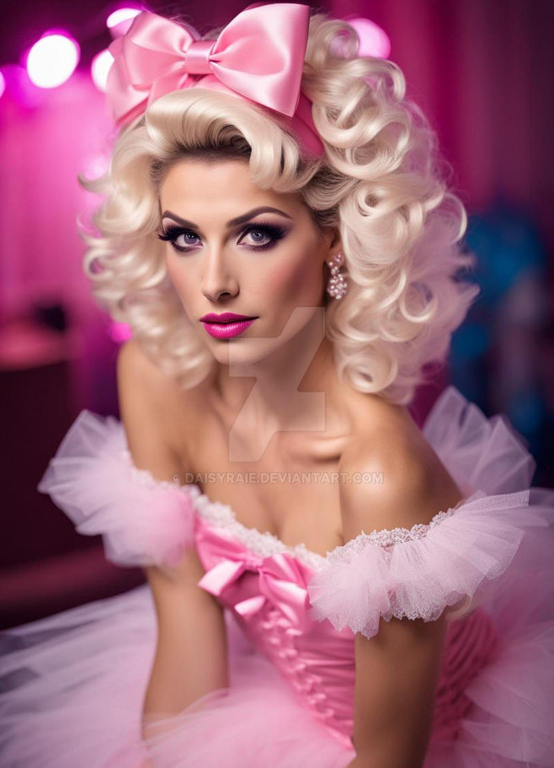 Crossdresser Sissy Blonde PinkDress HairKnot