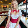Girl Blonde Waitress BowHair Apron RoadResto Retro