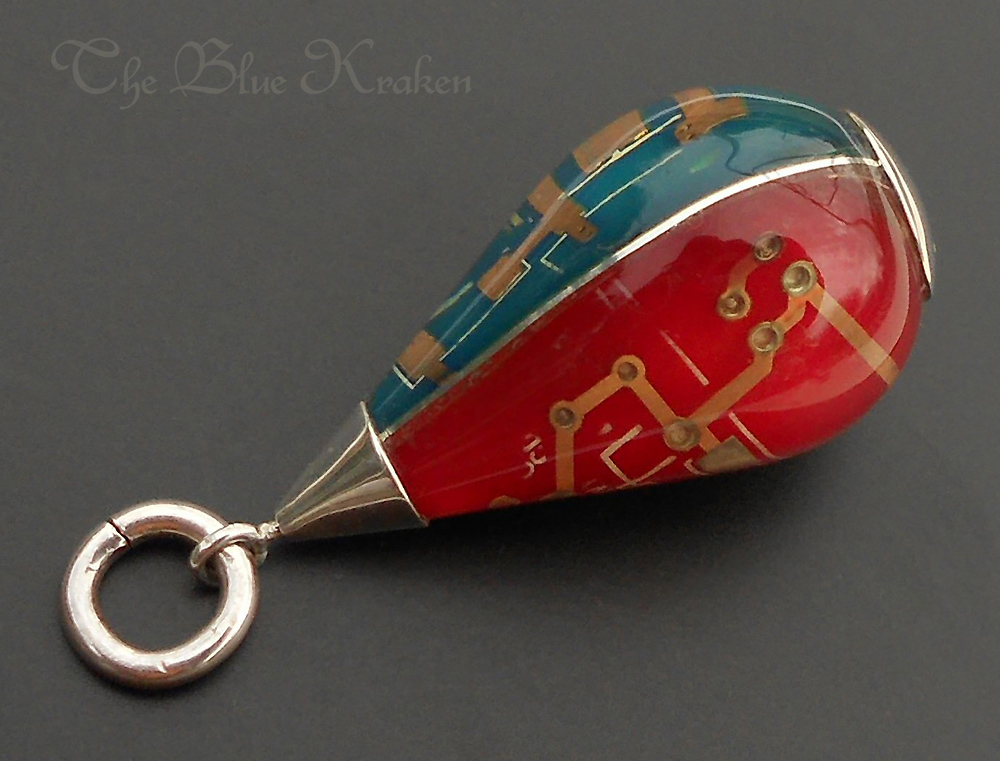 Tri colored tear drop circuit pendant