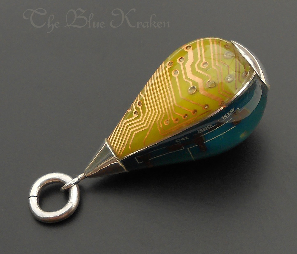 Tri colored tear drop circuit pendant2