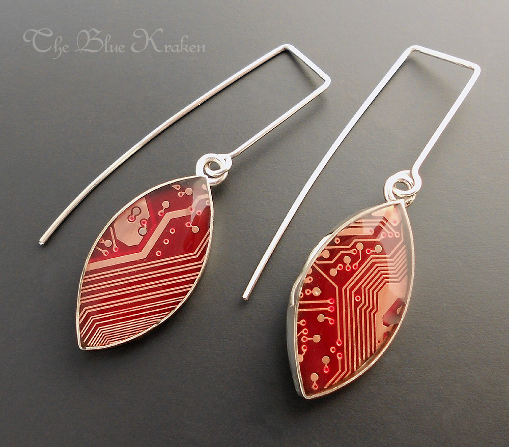 red circuit earrings