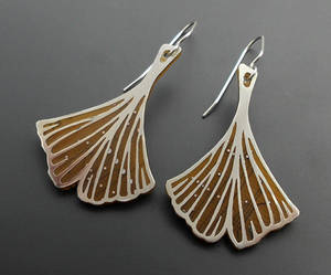 Gold and silver Ginkgo leaf earrings