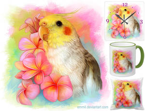 Cockatiel with frangipani