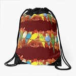 Colorful Budgies Pattern Drawstring Bag