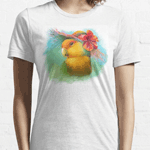 Orange-faced Lovebird with Hibiscus Hat Realistic Painting T-Shirt