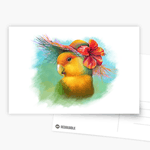 Click here to buy this Orange-faced Lovebird with Hibiscus Hat Realistic Painting Postcard! Orange-faced Lovebird with Hibiscus Hat Realistic Painting Postcard