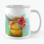 Orange-faced Lovebird with Hibiscus Hat Realistic Painting Mug