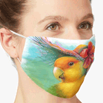 Orange-faced Lovebird with Hibiscus Hat Realistic Painting Mask