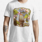 Orange Cheeked Waxbill Finch With Blueberries Realistic Painting T-Shirt