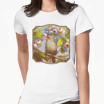 Orange Cheeked Waxbill Finch With Blueberries Realistic Painting T-Shirt