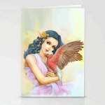 Click here to buy this Blue Haired Elf And Her Galah Realistic Painting Greeting Card! Blue Haired Elf And Her Galah Realistic Painting Greeting Card