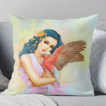 Click here to buy this Blue Haired Elf And Her Galah Realistic Painting Pillow! Blue Haired Elf And Her Galah Realistic Painting Pillow