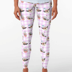 Zebra finch cute cartoon pink chekered pattern Leggings