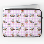 Zebra finch cute cartoon pink chekered pattern Laptop Sleeve