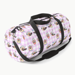 Zebra finch cute cartoon pink chekered pattern Duffle Bag