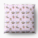 Zebra finch cute cartoon pink chekered pattern Pillow