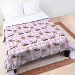 Zebra finch cute cartoon pink chekered pattern Comforter