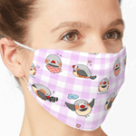 Zebra finch cute cartoon pink chekered pattern Mask