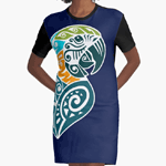 Blue And Gold Macaw Tribal Tattoo Graphic T-Shirt Dress