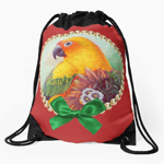 Sun conure and flowers painting Drawstring bag